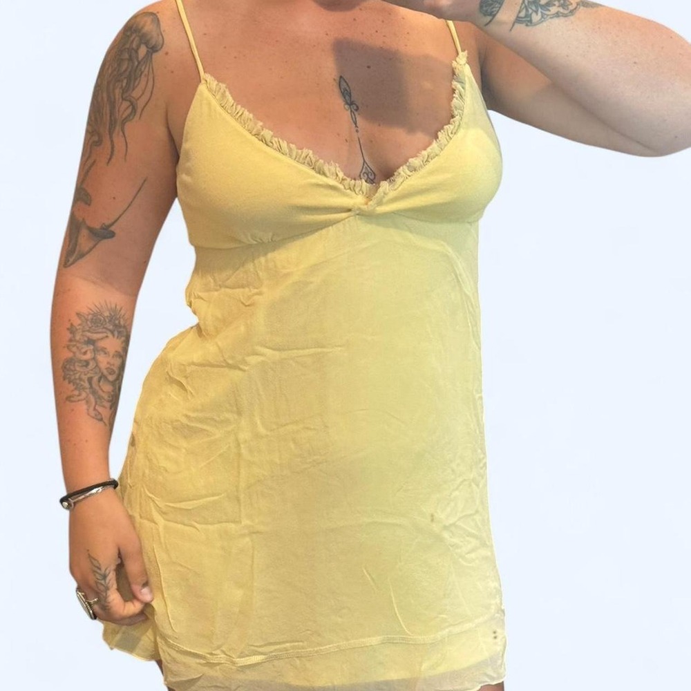 Butter Yellow silk slip dress with lace trim